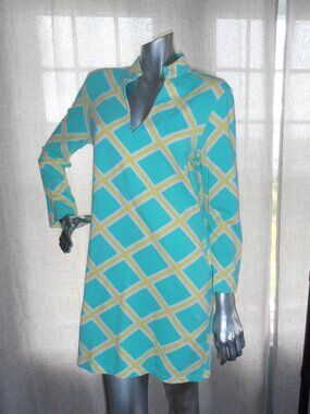 Mahi Gold Green Summer Dress 95% Cotton with Yellow/White Print SZ Medium